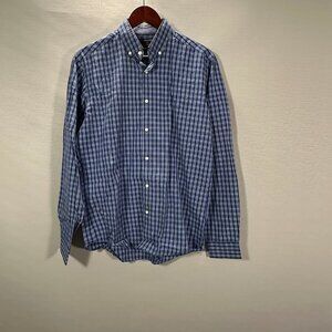 Ben Sherman Shirt Mens Medium Blue Plaid Cotton Long Sleeve Button Down